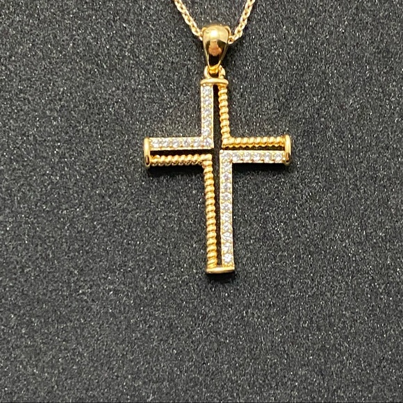 “Faith” handmade gold-toned cross w/rhinestone details and adjustable necklace - Picture 1 of 5
